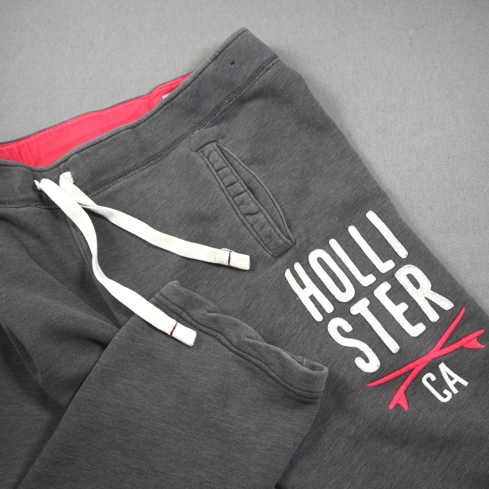 Y2K Hollister Logo Drawstring Fleece Women Sweatpants M Retro Skater Loose Fit